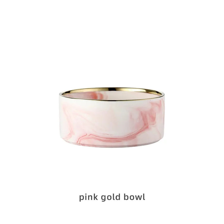 Marble-Pattern Ceramic Double Pet Bowl