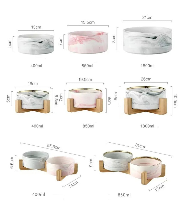 Marble-Pattern Ceramic Double Pet Bowl