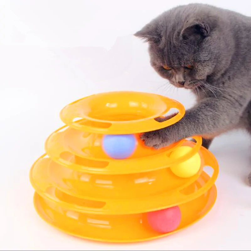 Triple-Level Pet Cat Toy Tower Tracks Disc