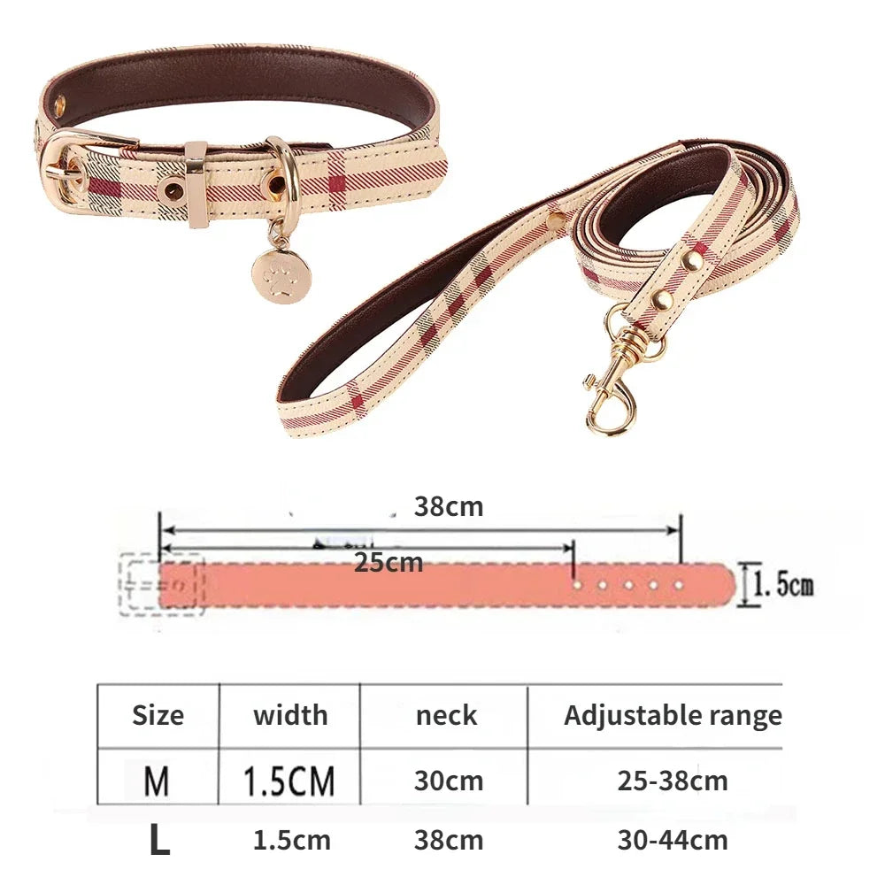 Premium Leather Pet Collar and Leash Set