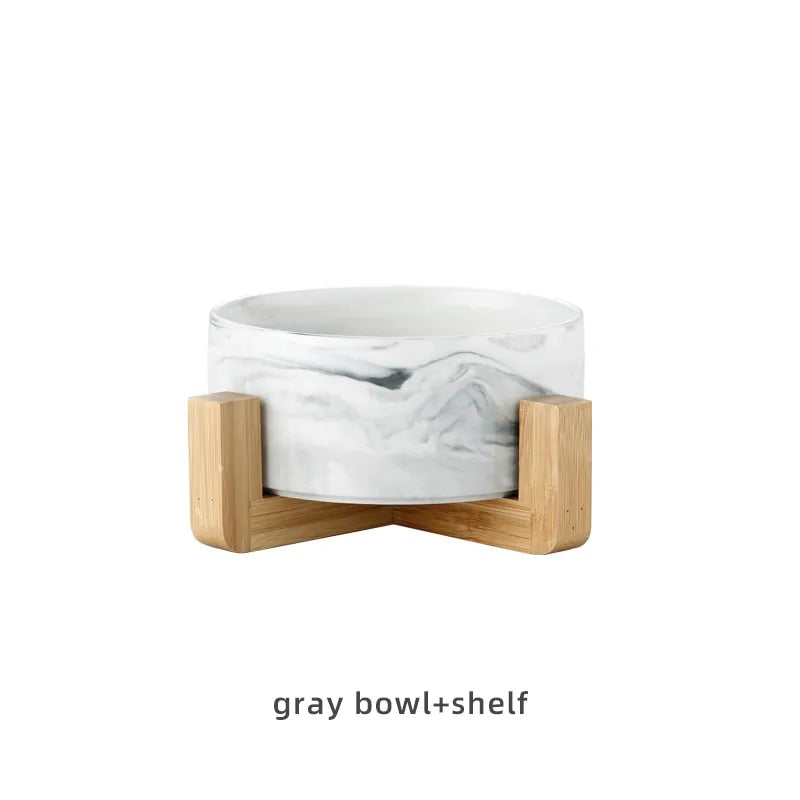 Marble-Pattern Ceramic Double Pet Bowl