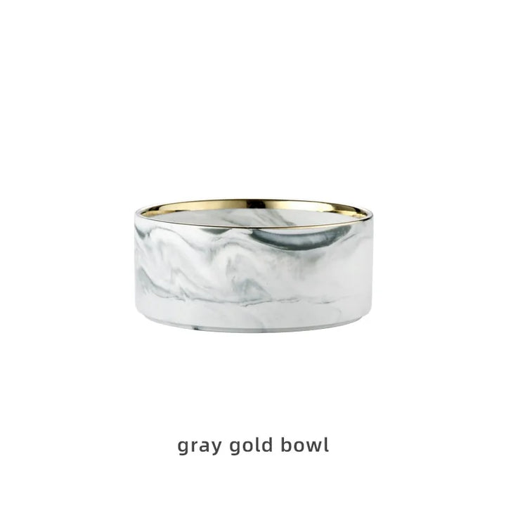 Marble-Pattern Ceramic Double Pet Bowl