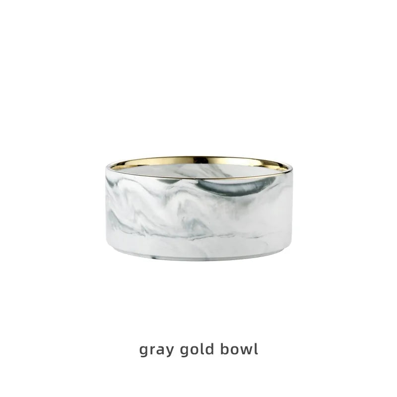 Marble-Pattern Ceramic Double Pet Bowl