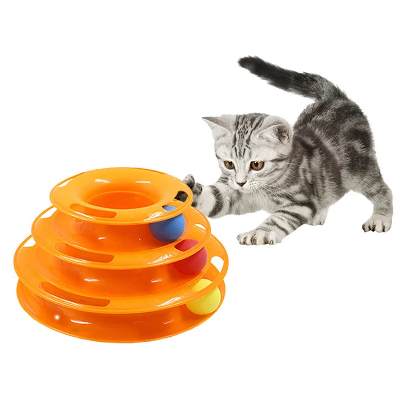 Triple-Level Pet Cat Toy Tower Tracks Disc