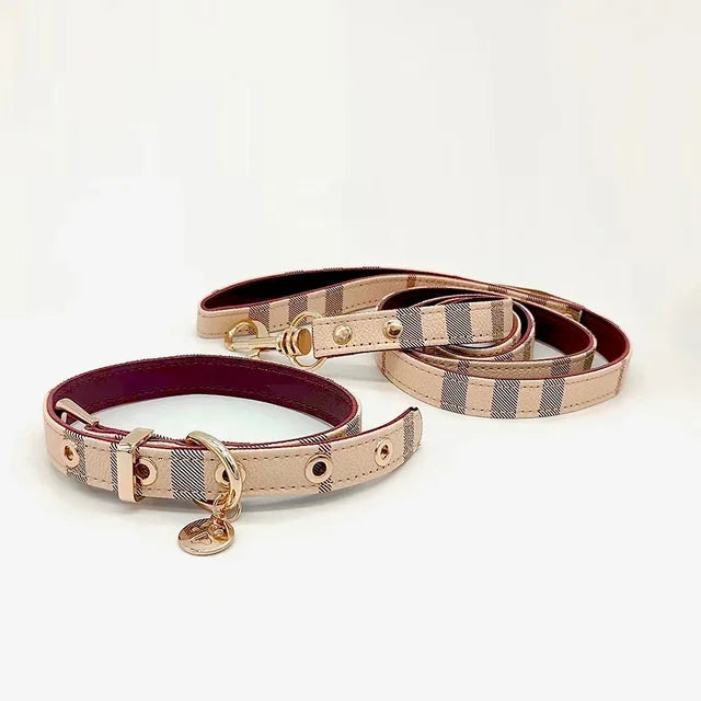 Premium Leather Pet Collar and Leash Set