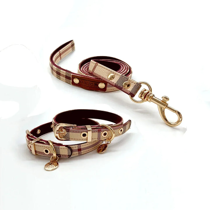 Premium Leather Pet Collar and Leash Set