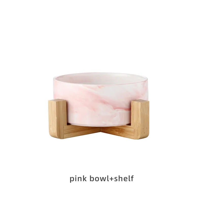 Marble-Pattern Ceramic Double Pet Bowl